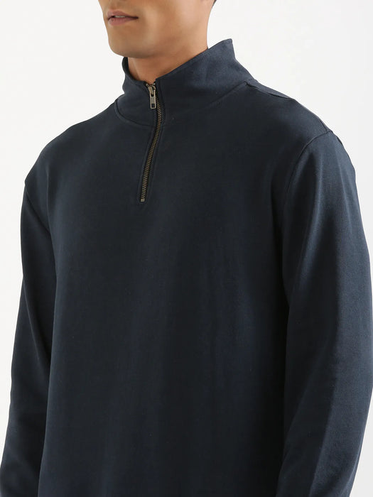Unisex Navy Blue Zip Neck Sweatshirt