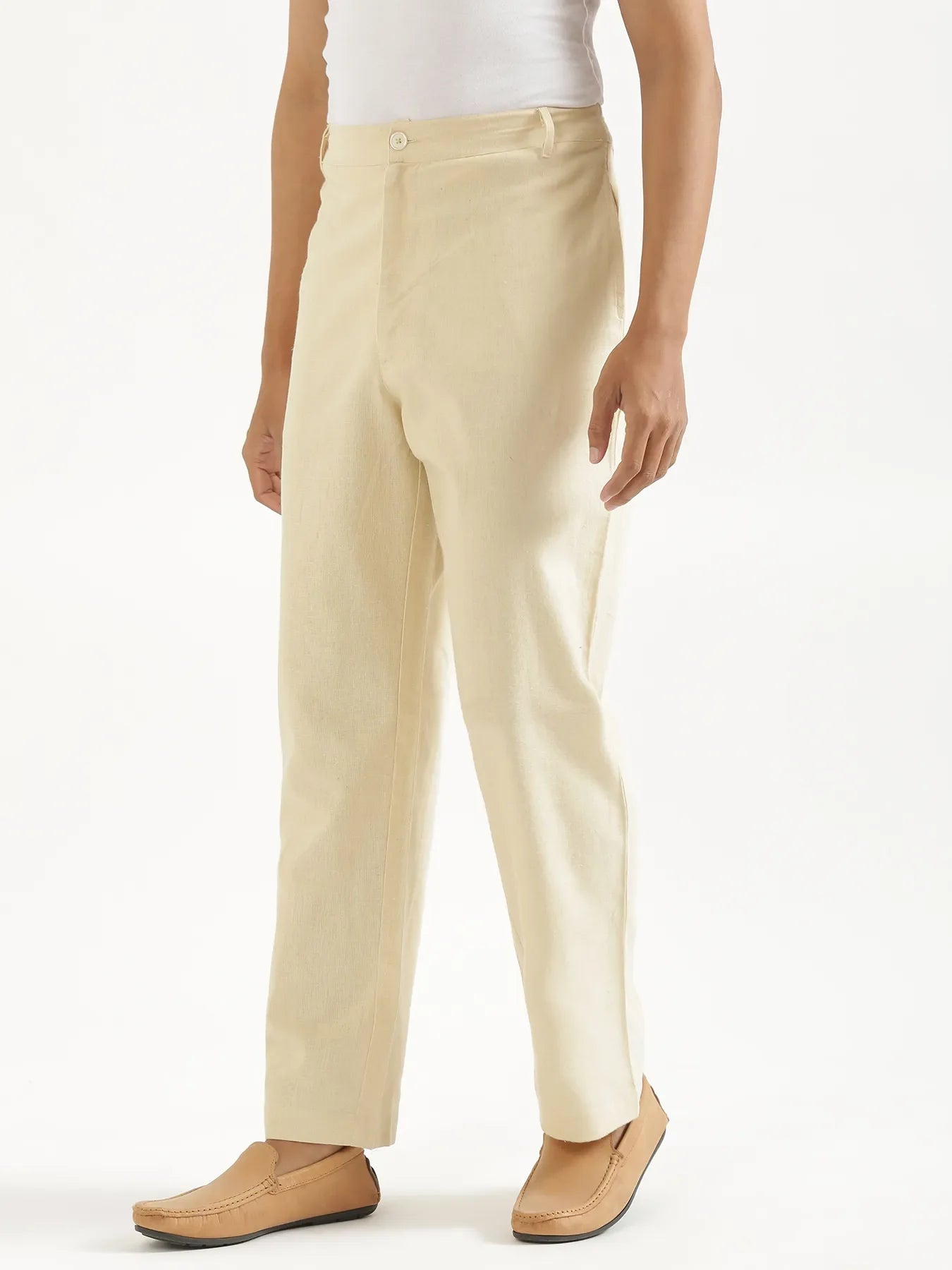 Men Forest Green Better Cotton Full Sleeve Shirt & Beige Linen Blend Straight Pant