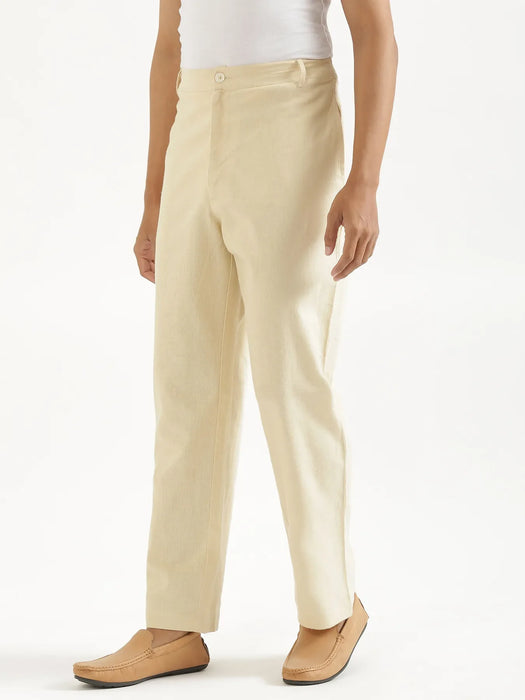 Men Forest Green Better Cotton Full Sleeve Shirt & Beige Linen Blend Straight Pant