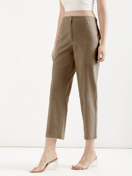 Women Khakhi Airy Linen Straight Pants