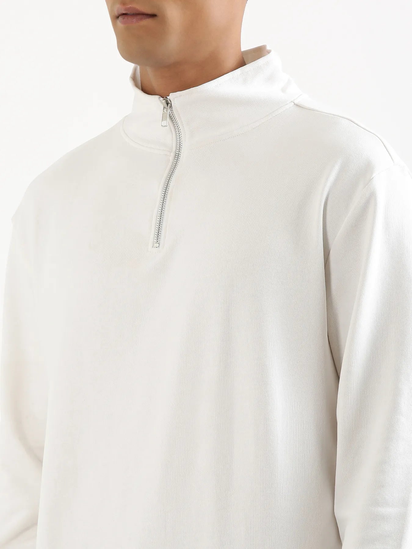 Unisex White Zip Neck Sweatshirt
