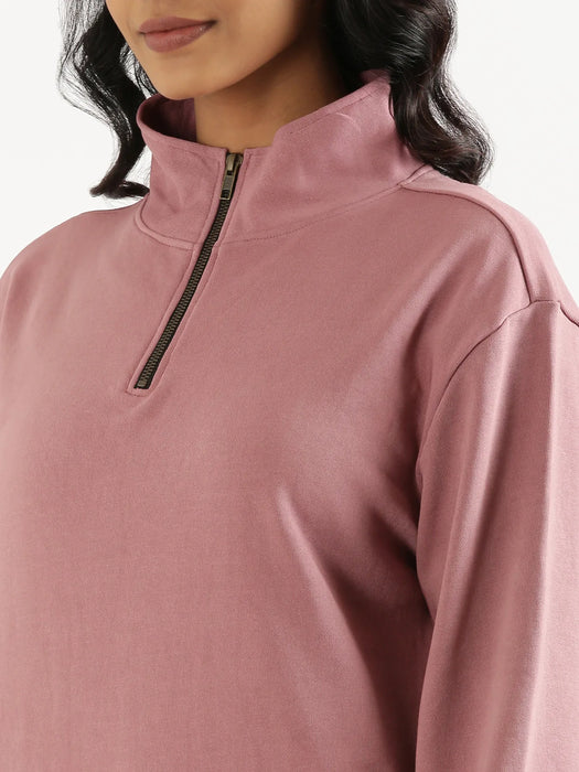 Unisex Rose Taupe Zip Neck Sweatshirt