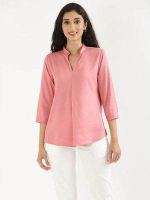 Women Rose Viscose Pleated Top