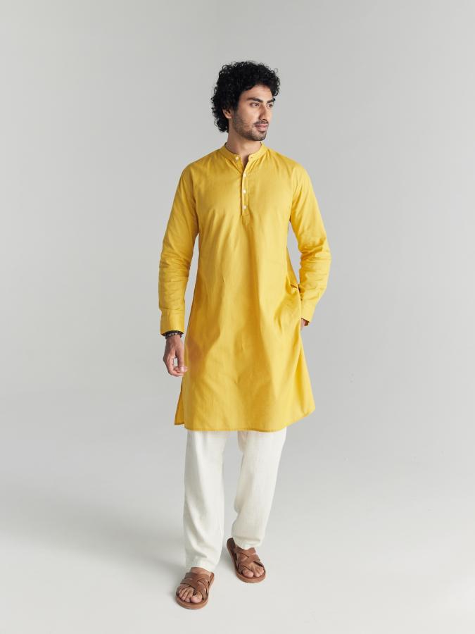 Yellow Airy Linen Long Kurta