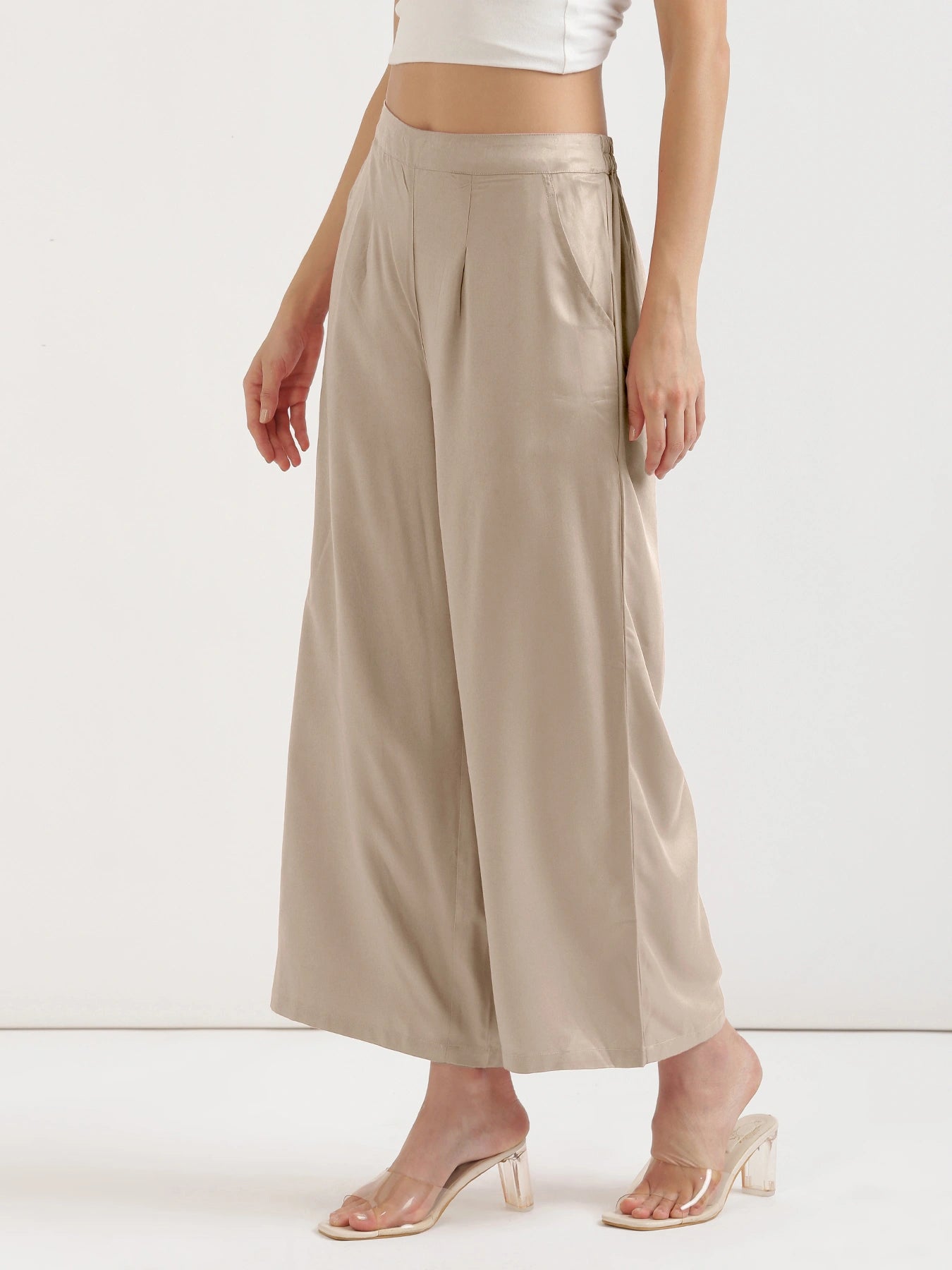 Women Taupe Viscose Palazzo Pant