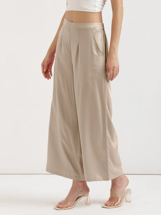 Women Taupe Viscose Palazzo Pant