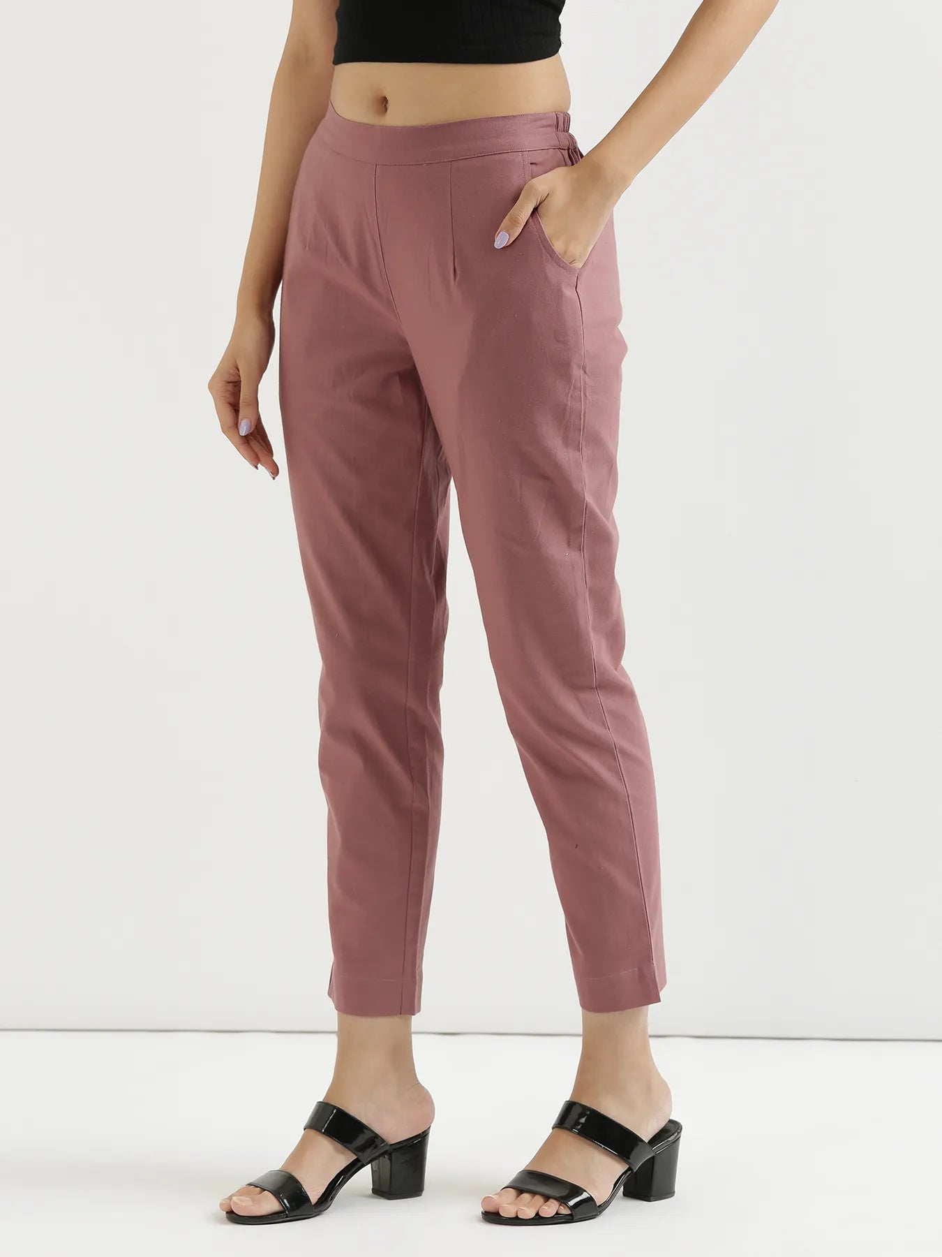 Women Rose Taupe Cotton Pant