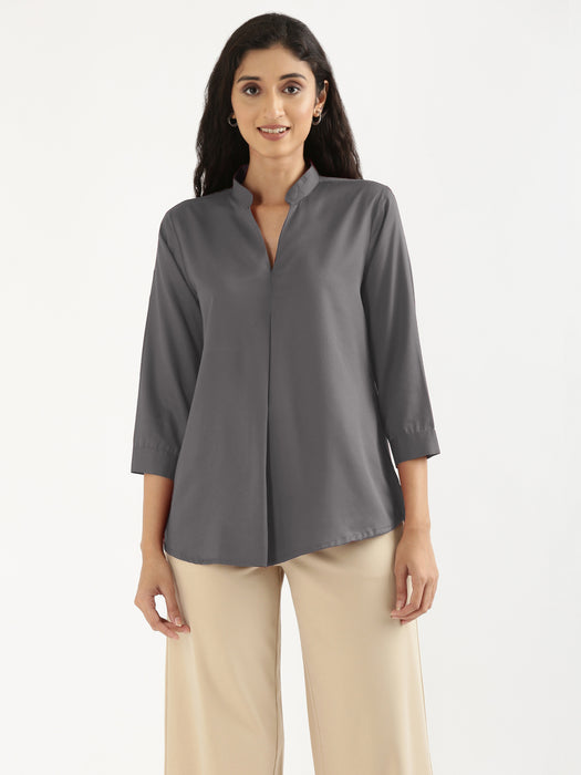 Women Grey Viscose Pleated Top