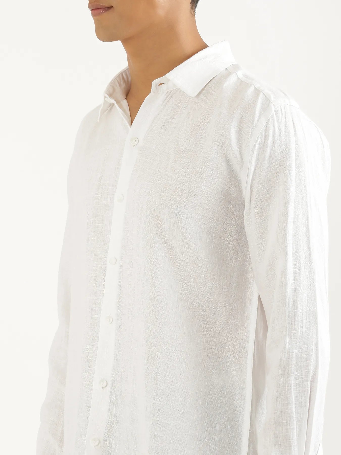 Men White Pure Linen Full Sleeve Shirt