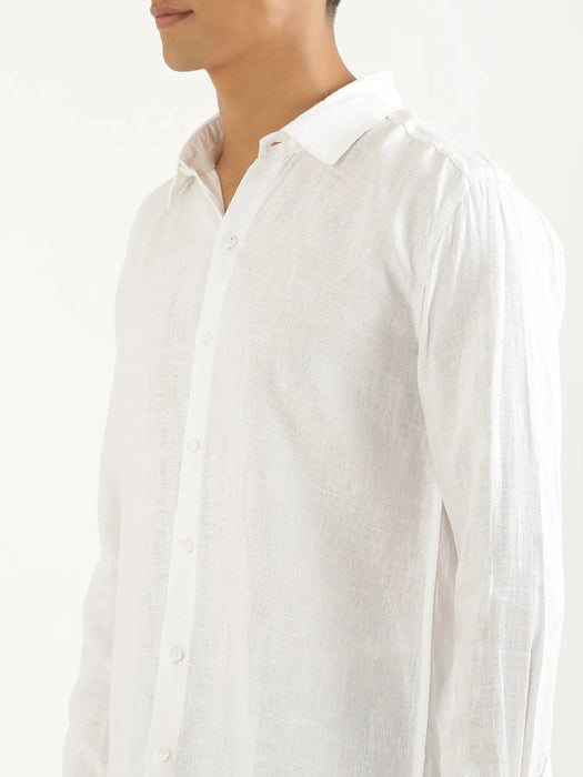 Men White Pure Linen Full Sleeve Shirt