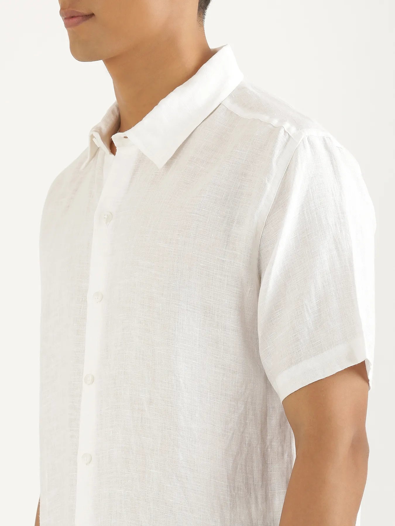 Men White Pure Linen Short Sleeve Shirt