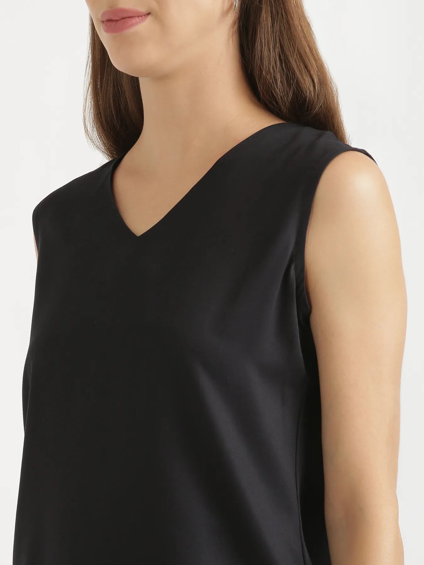 Women Black V-Neck Sleeveless Top