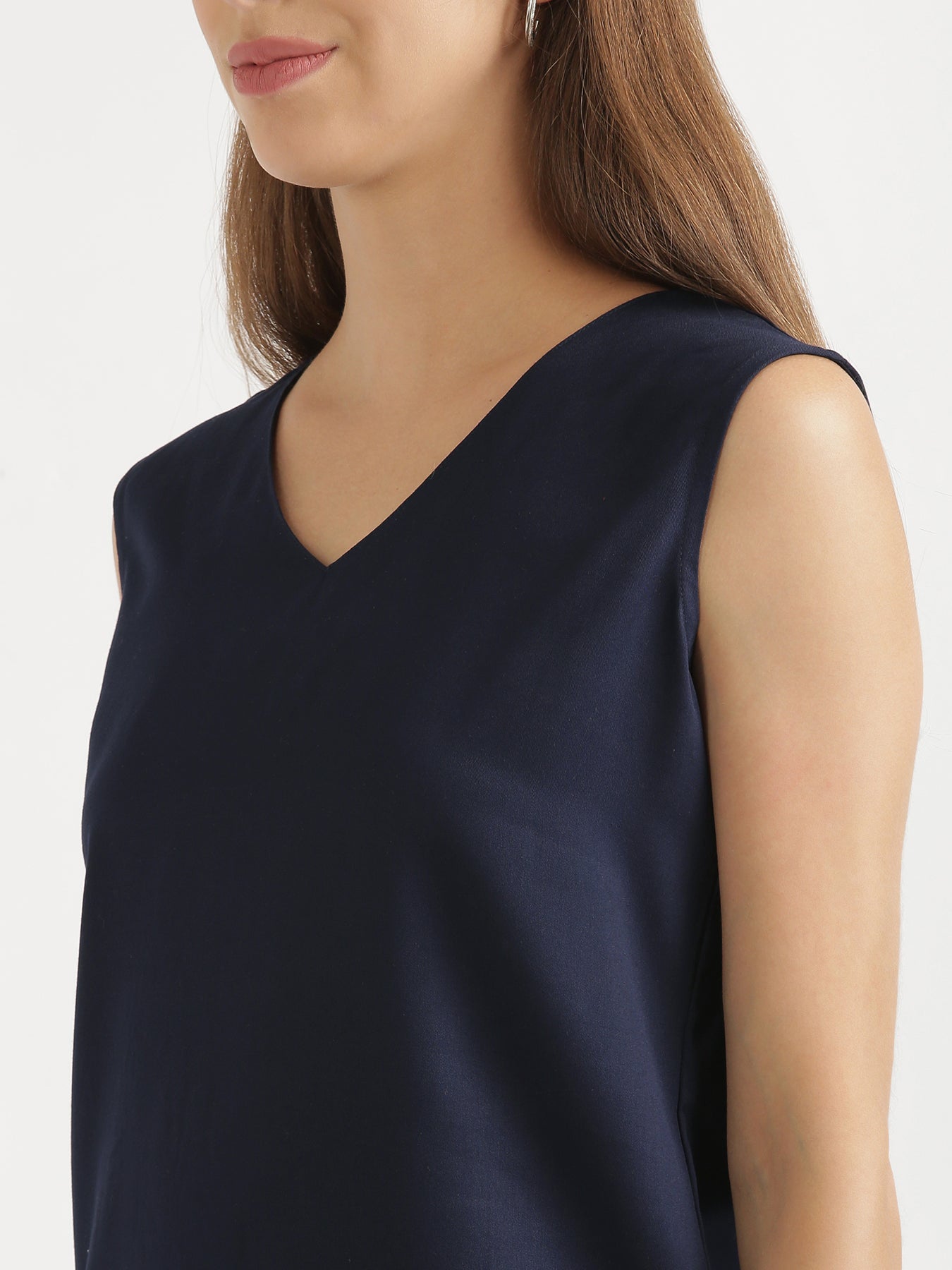 Navy Blue V-Neck Sleeveless Top