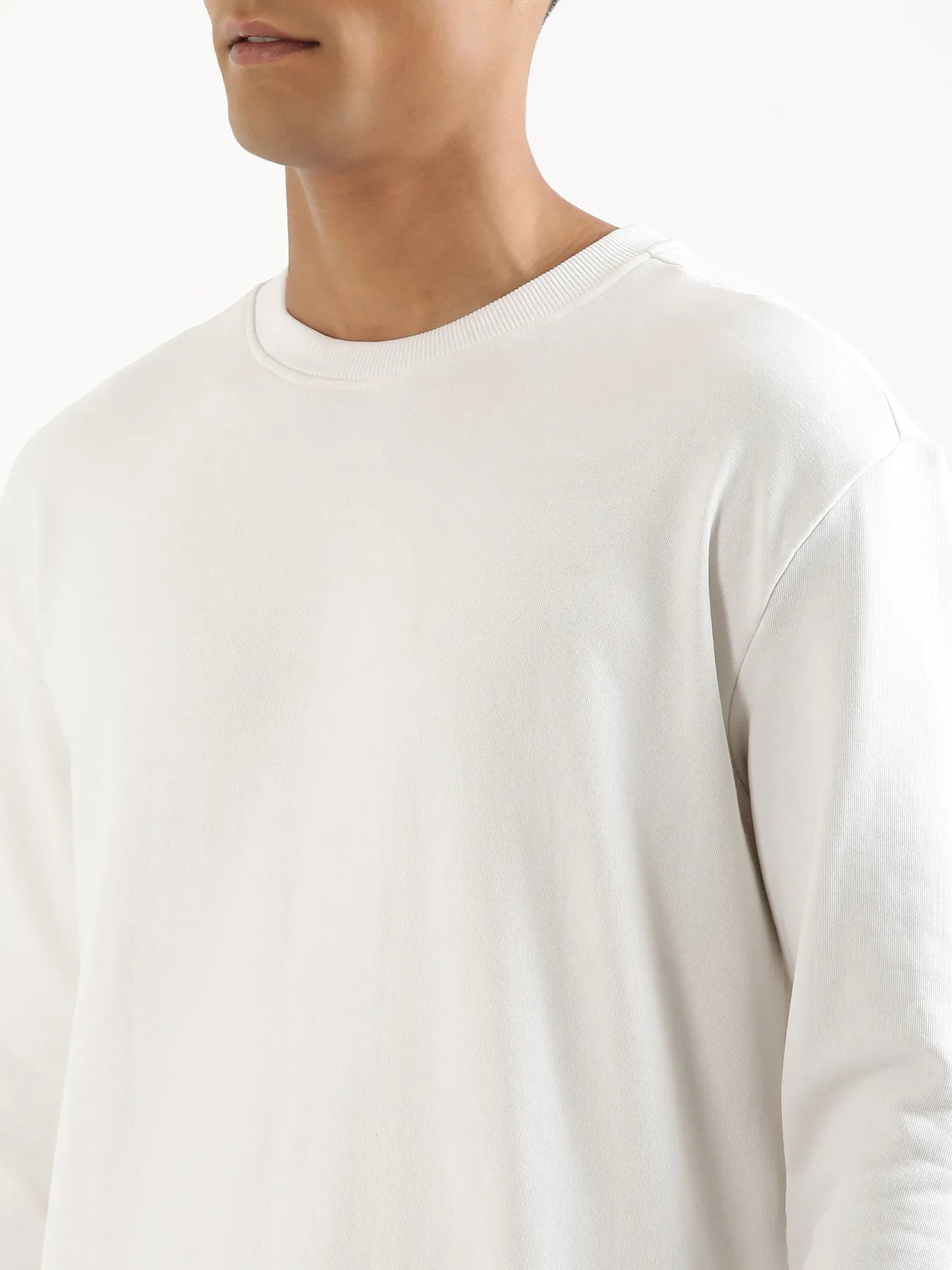 Unisex White Round Neck Sweatshirt