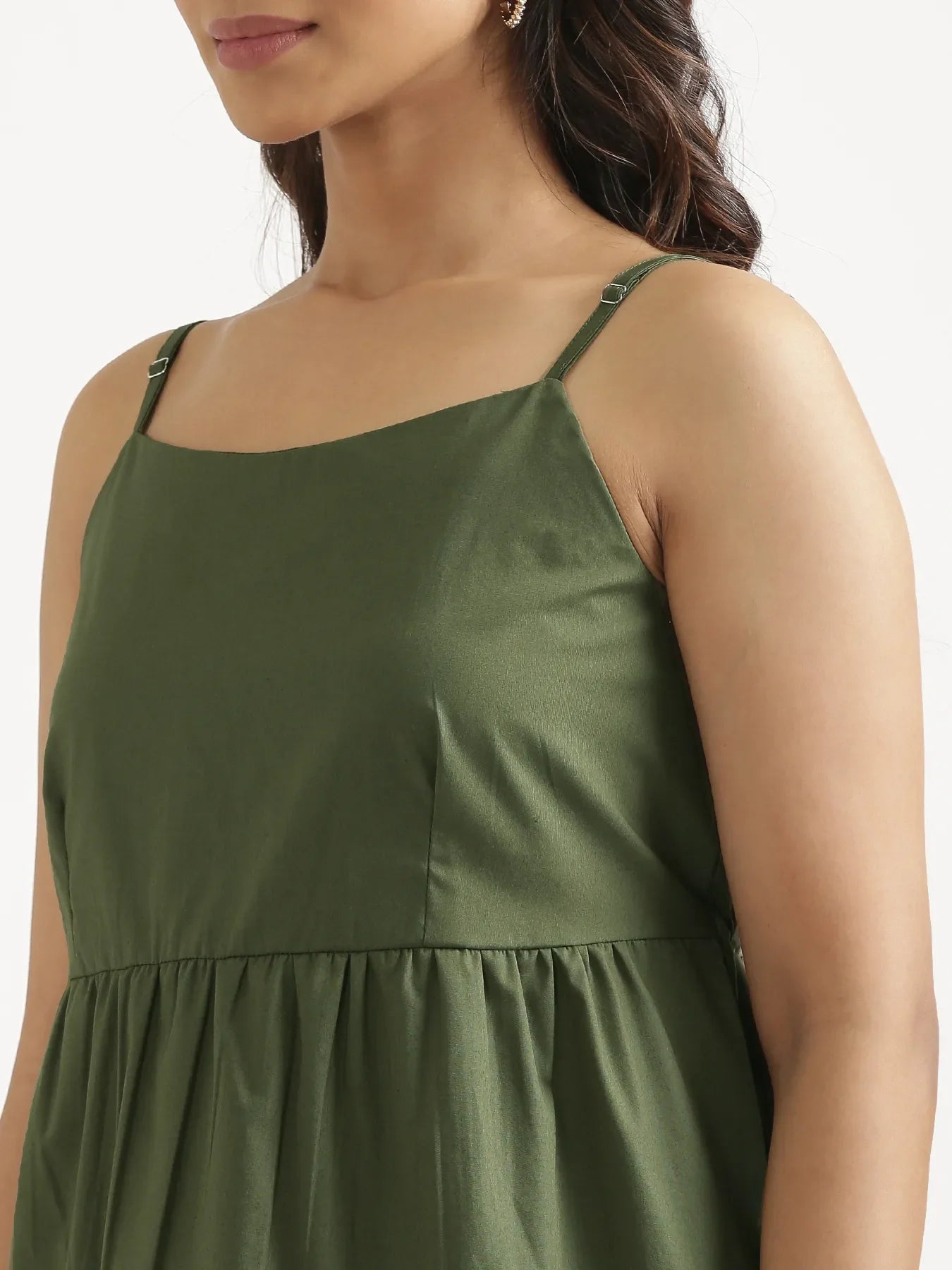 Women Forest Green Better Cotton Peplum Top & Ecru Airy Linen Straight Pant