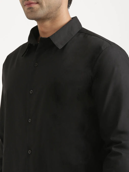 Men Black Better Cotton Full Sleeve Shirt & Khakhi Linen Blend Straight Pant