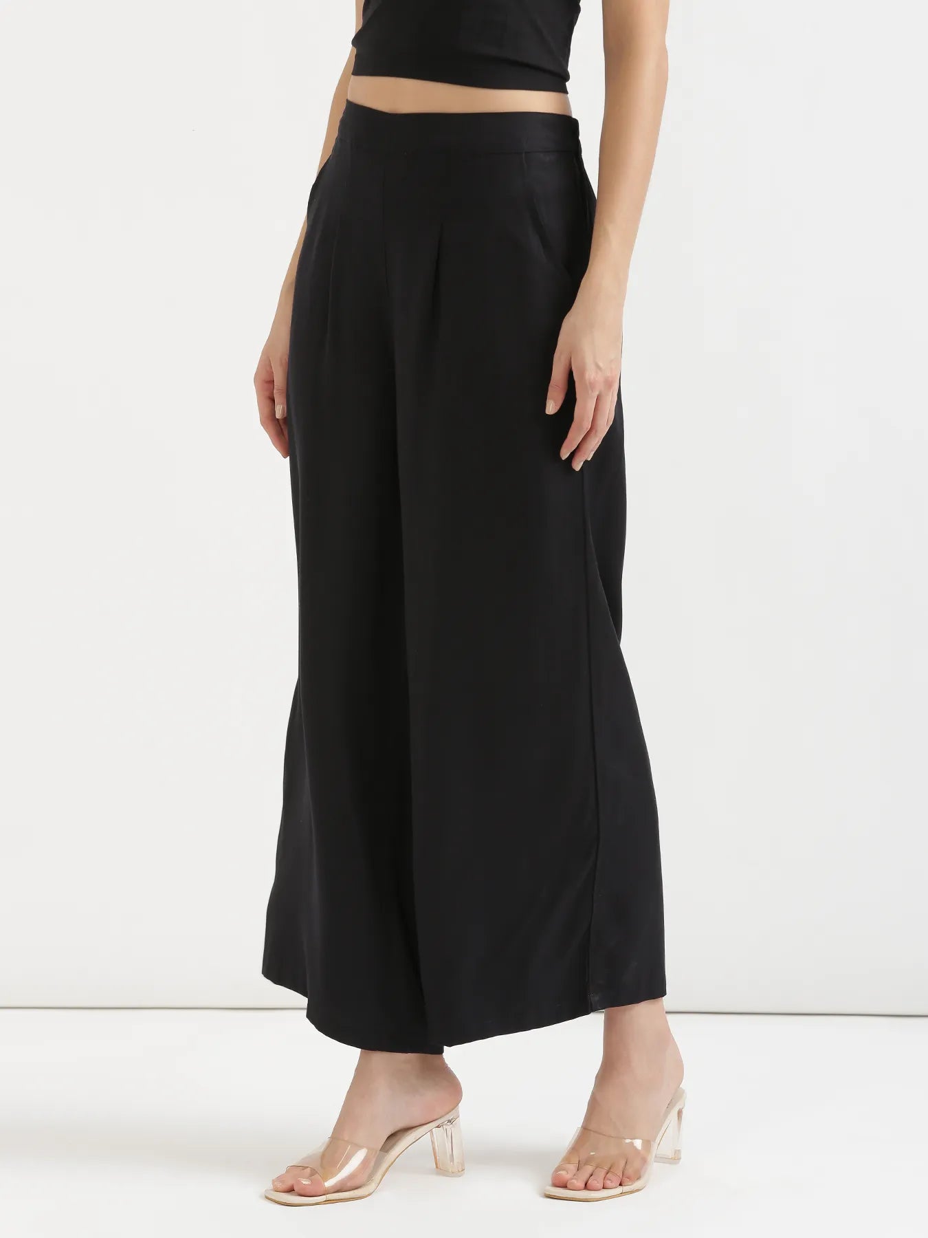 Women Black Viscose Palazzo Pant