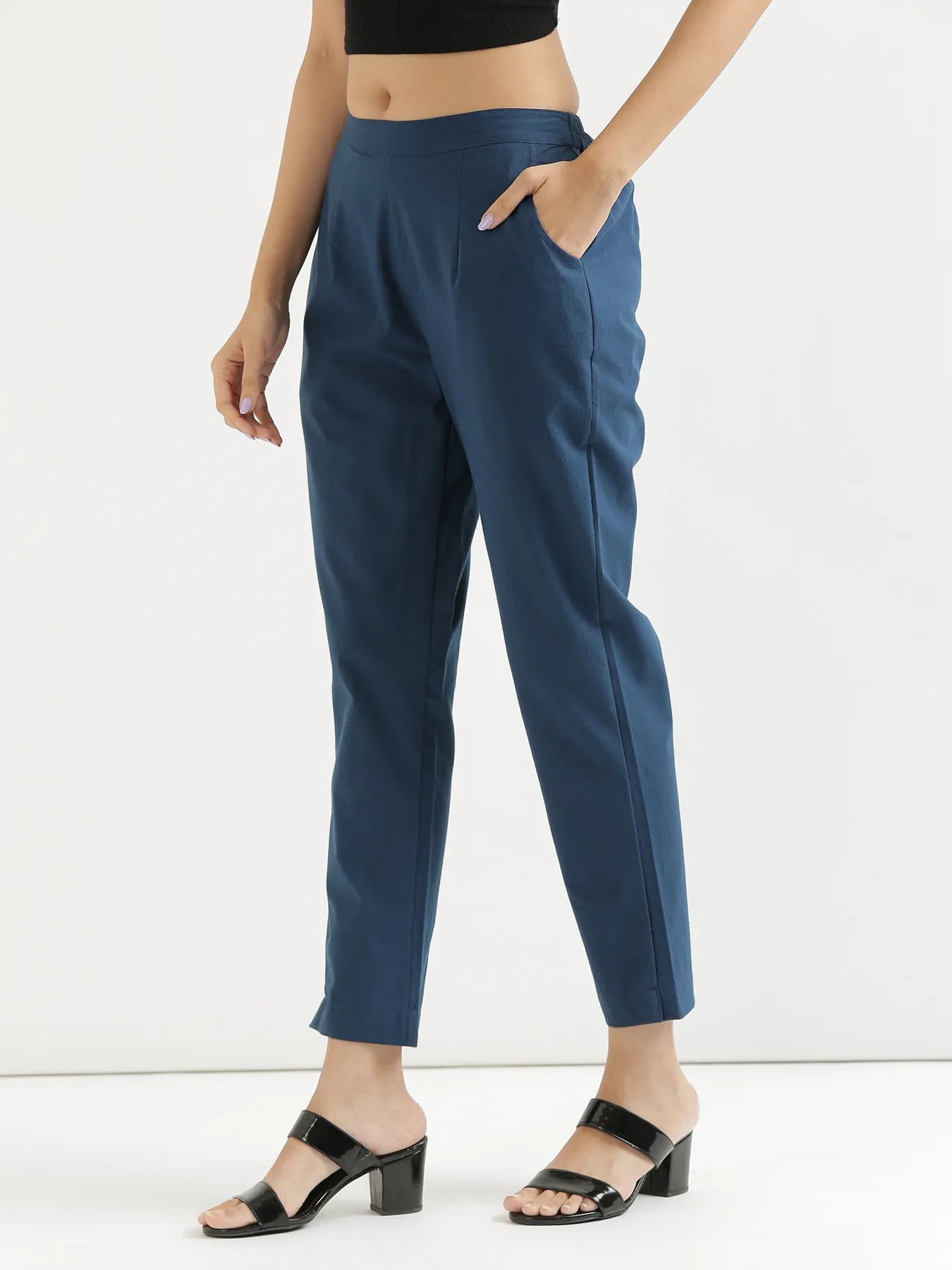 Women Peacock Blue Cotton Pant