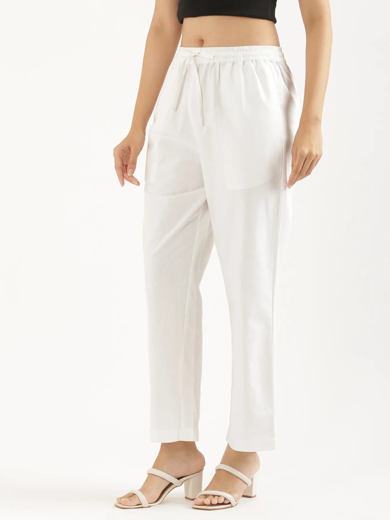 Women White Cotton Straight Pant