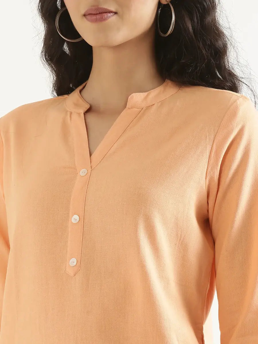 Women Peach Airy Linen Long Kurta