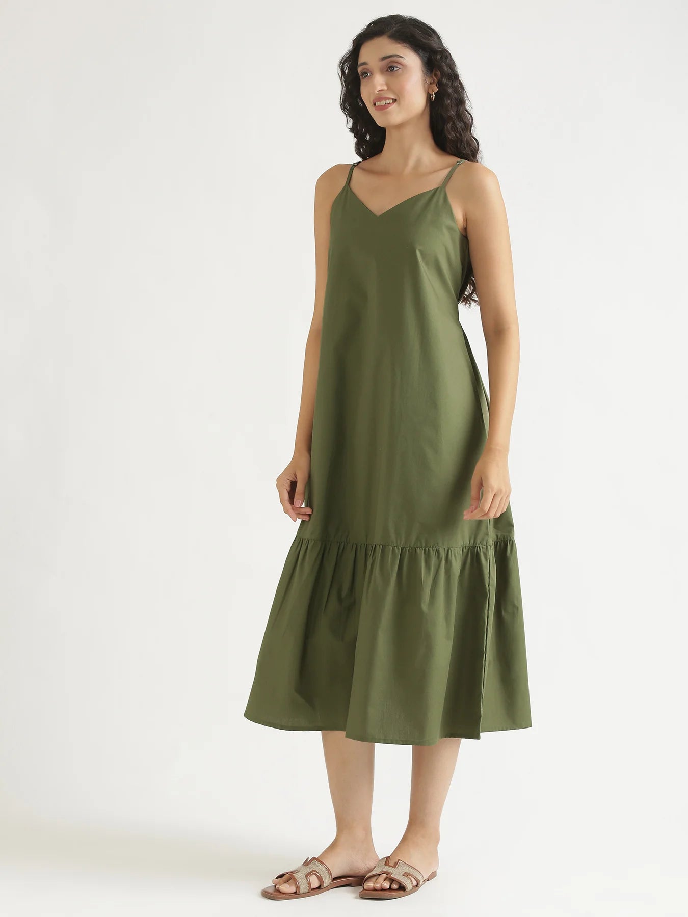Women Forest Green Better Cotton Tier Dress