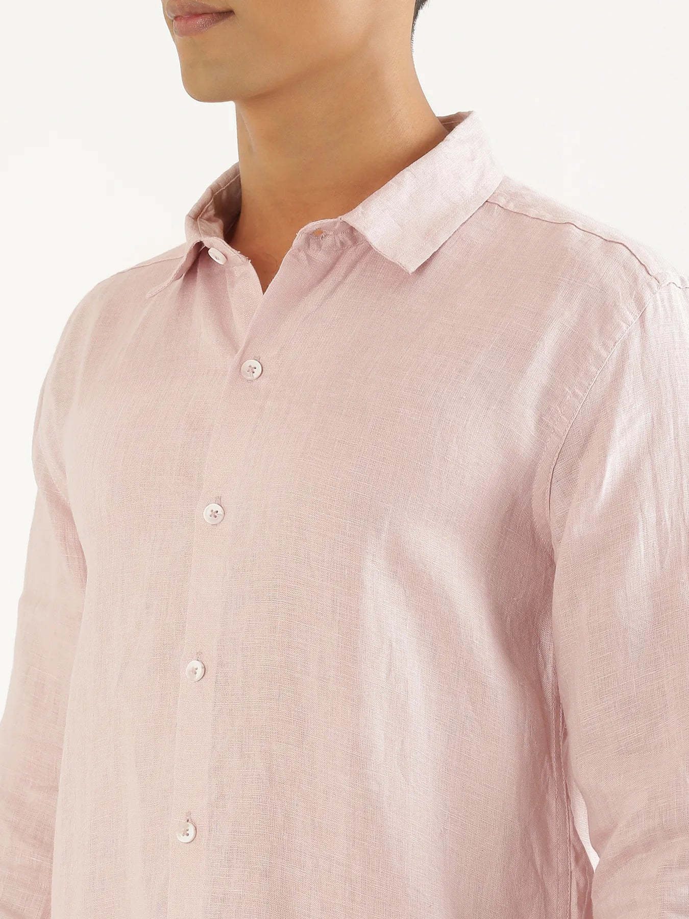Men Light Pink Pure Linen Full Sleeve Shirt