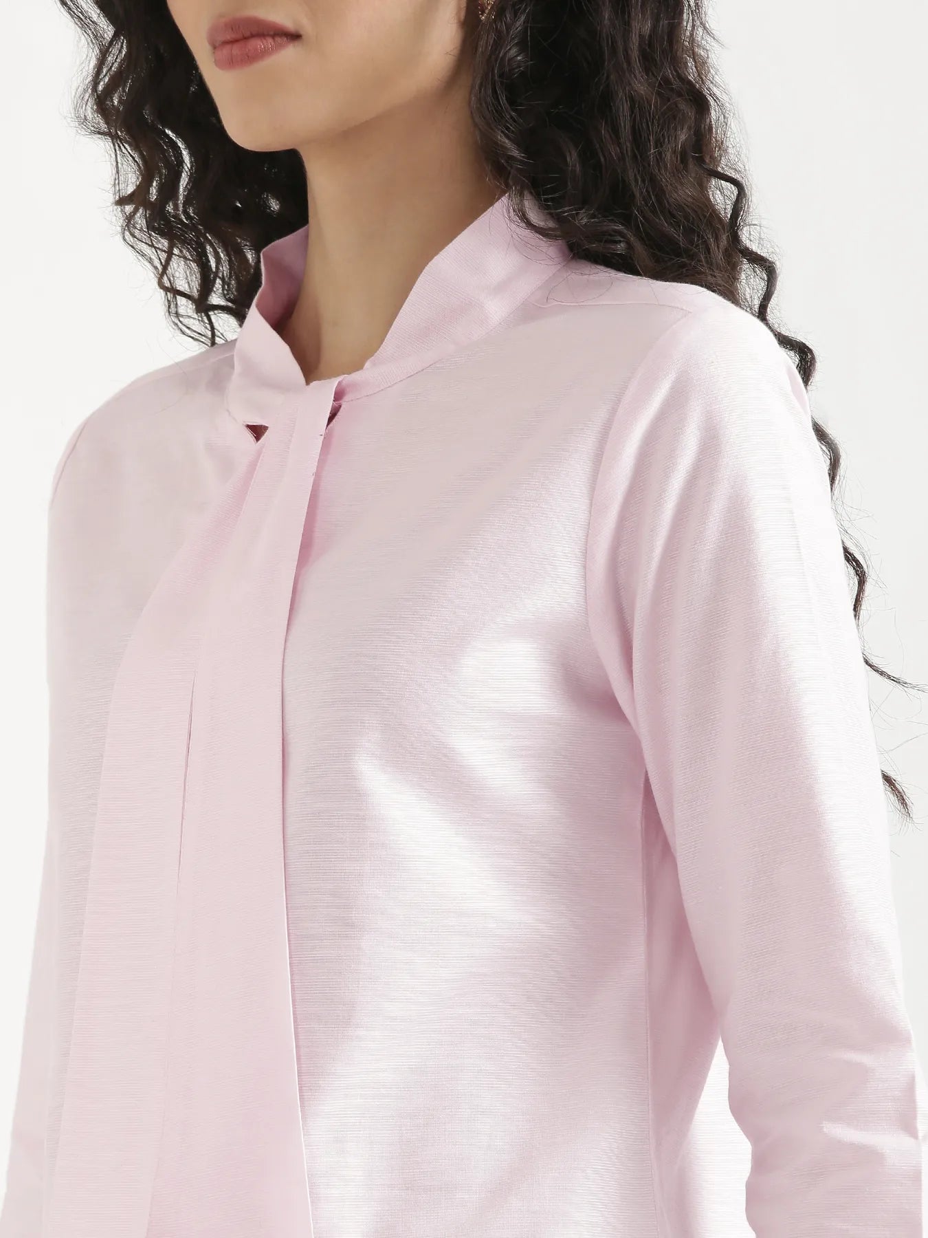 Women Blush Pink Linen Blend Knot Blouse & White Airy Linen Straight Pants Pant Set