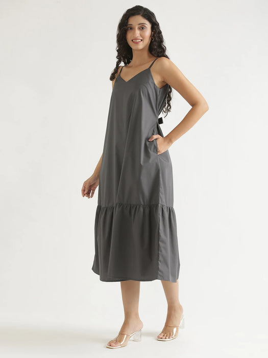 Women Dark Grey Better Cotton Tier Dress