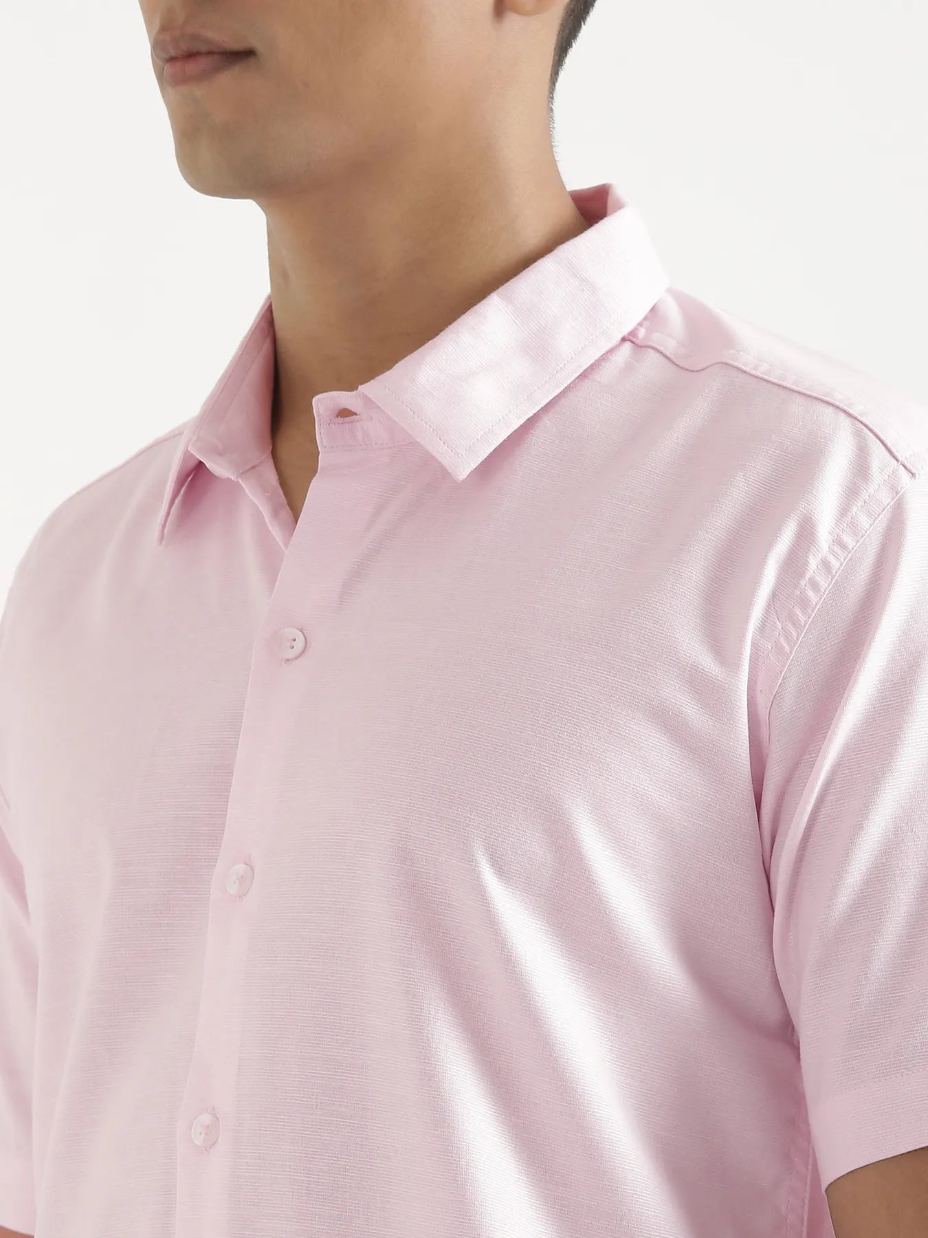Men Blush Pink Linen Blend Short Sleeve Shirt