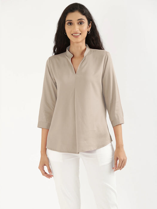 Women Taupe Viscose Pleated Top