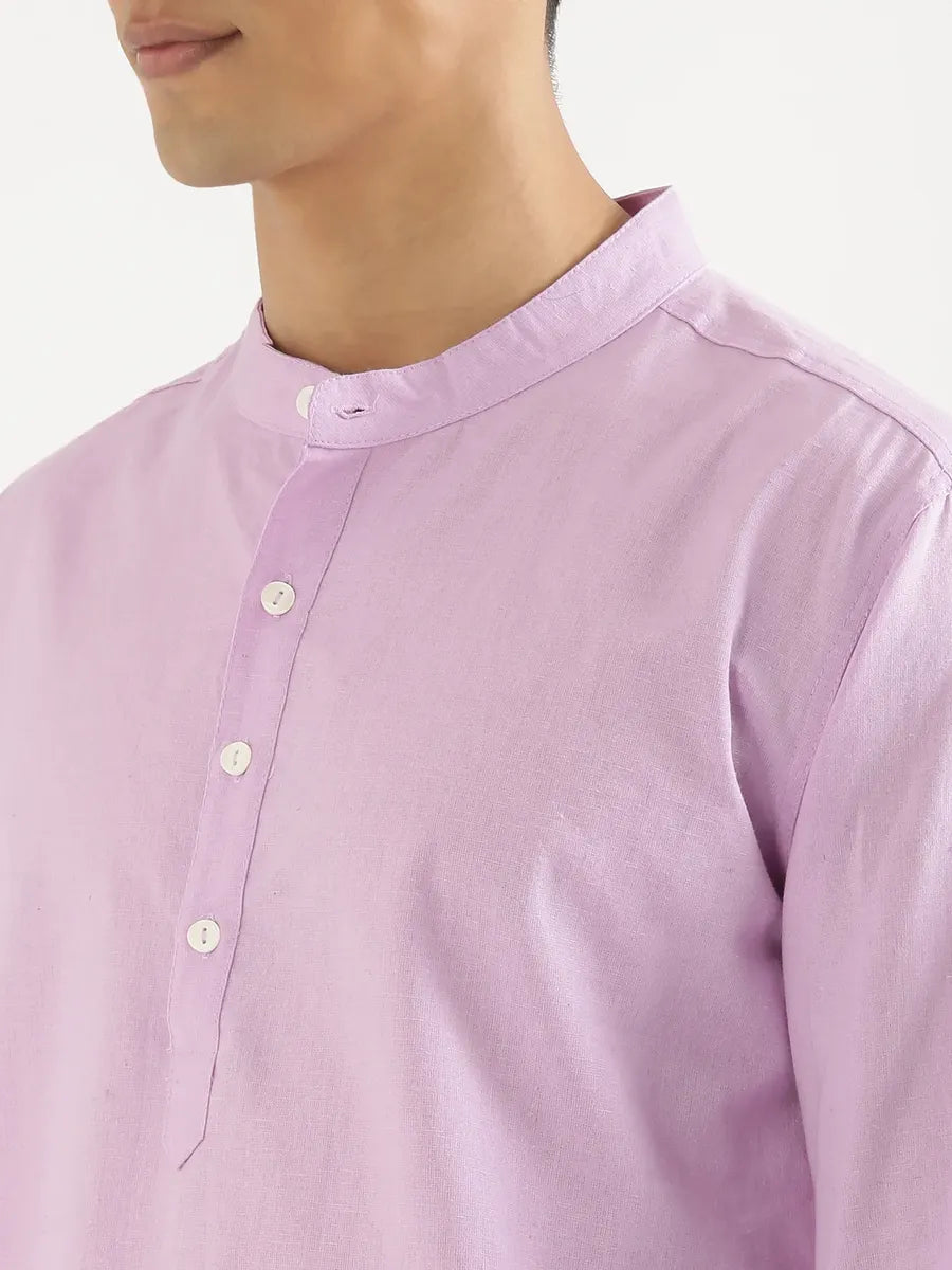 Men Lilac Airy Linen Short Kurta