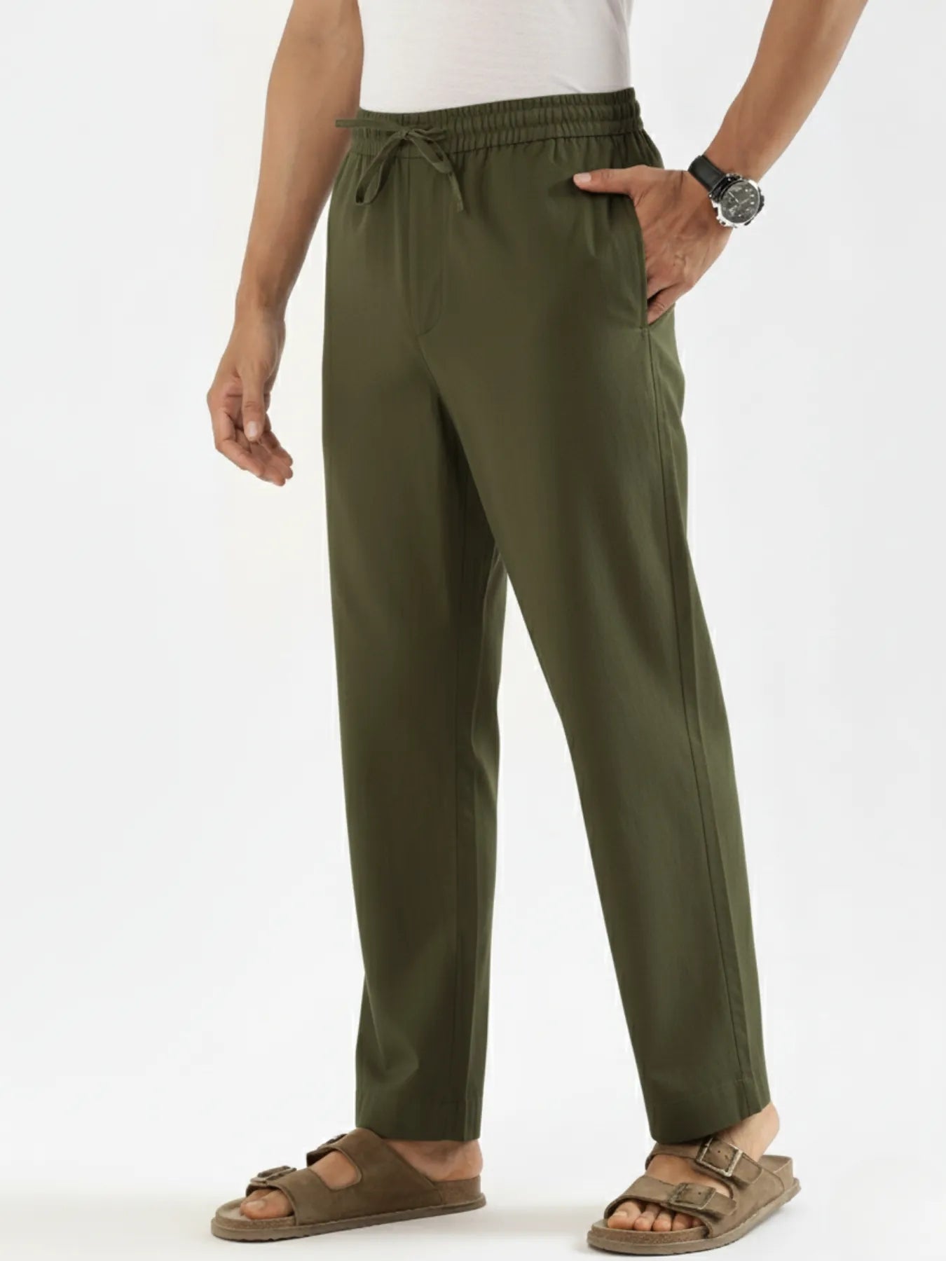Men Olive Green Cotton Pant