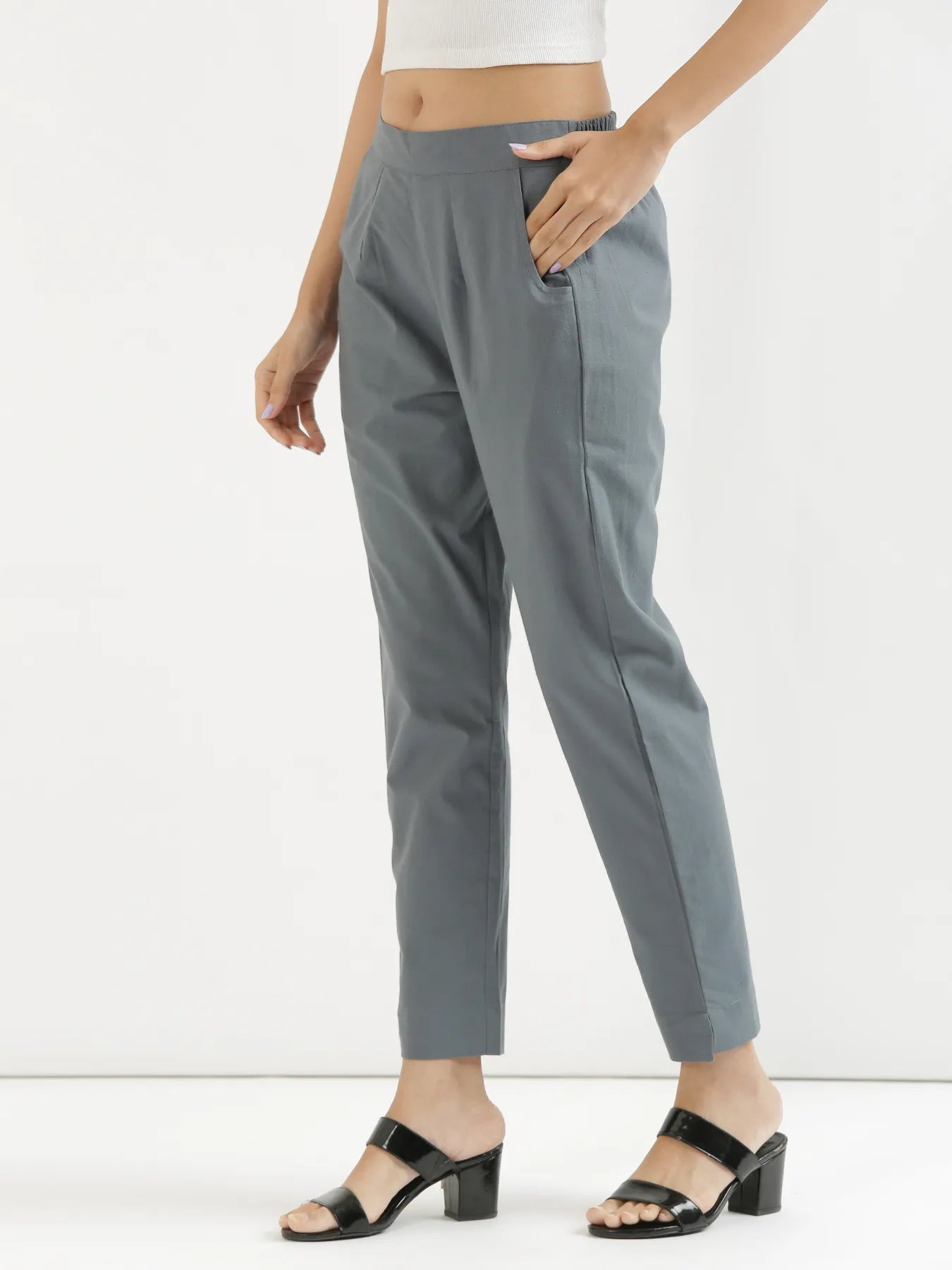 Women Cement Grey Cotton Pant
