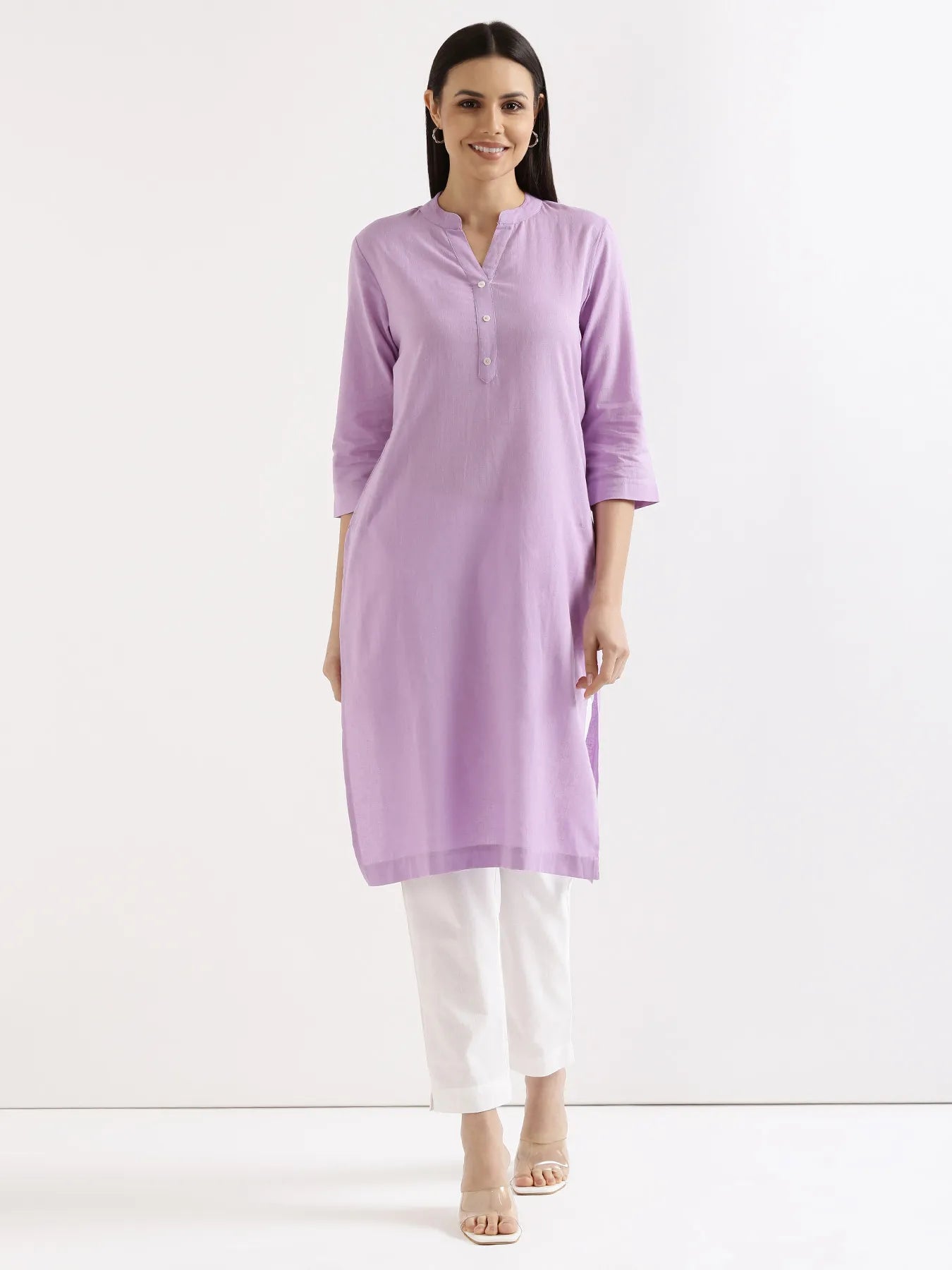 Women Lilac Airy Linen Long Kurta