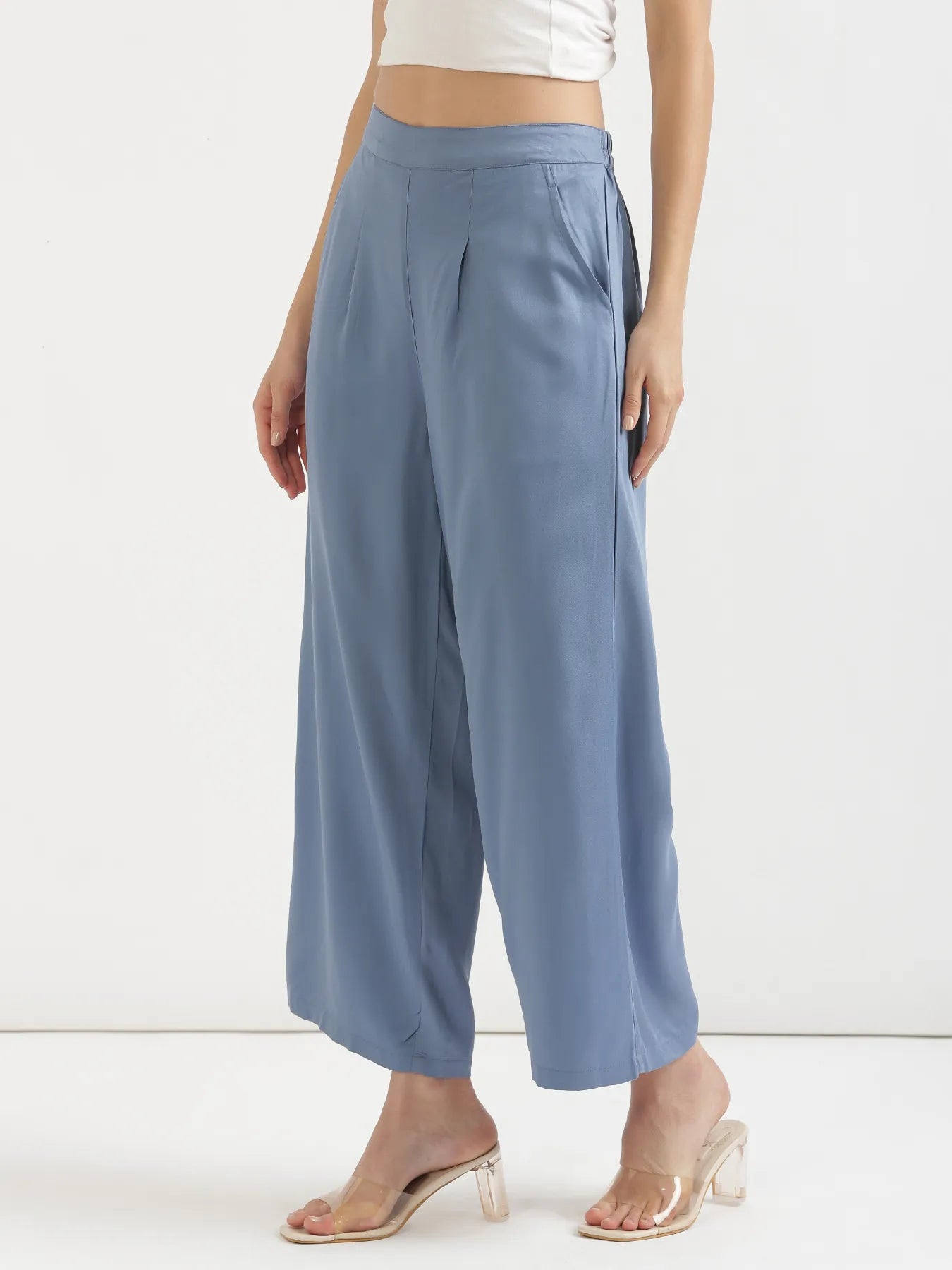 Women English Blue Viscose Palazzo Pant