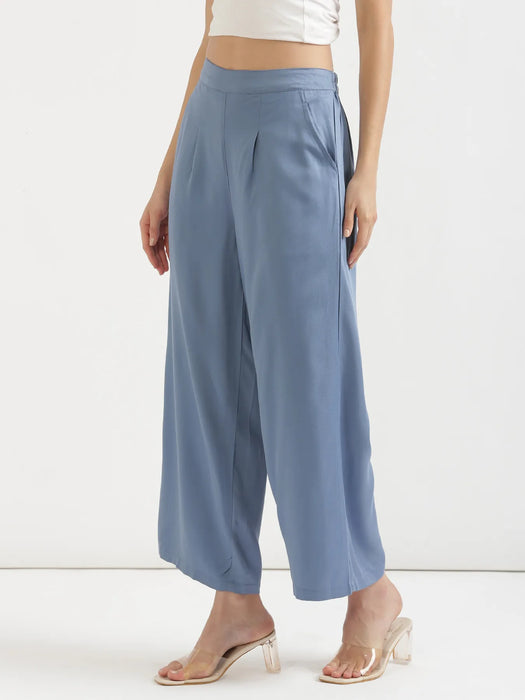 Women English Blue Viscose Palazzo Pant