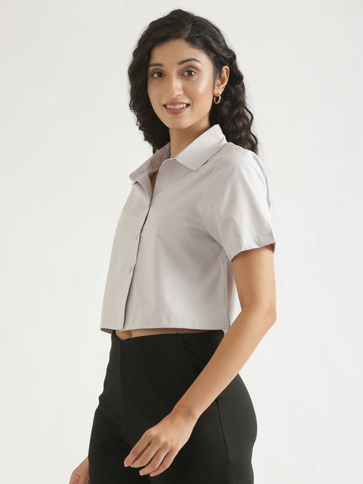 Women Grey Better Cotton Crop Shirt