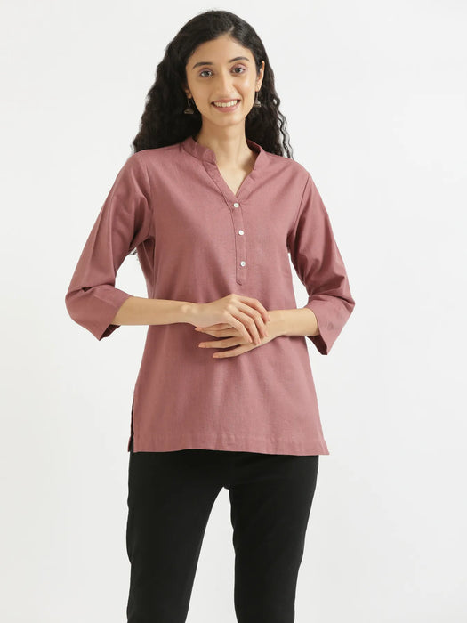Women Rose Taupe Airy Linen Short Kurta