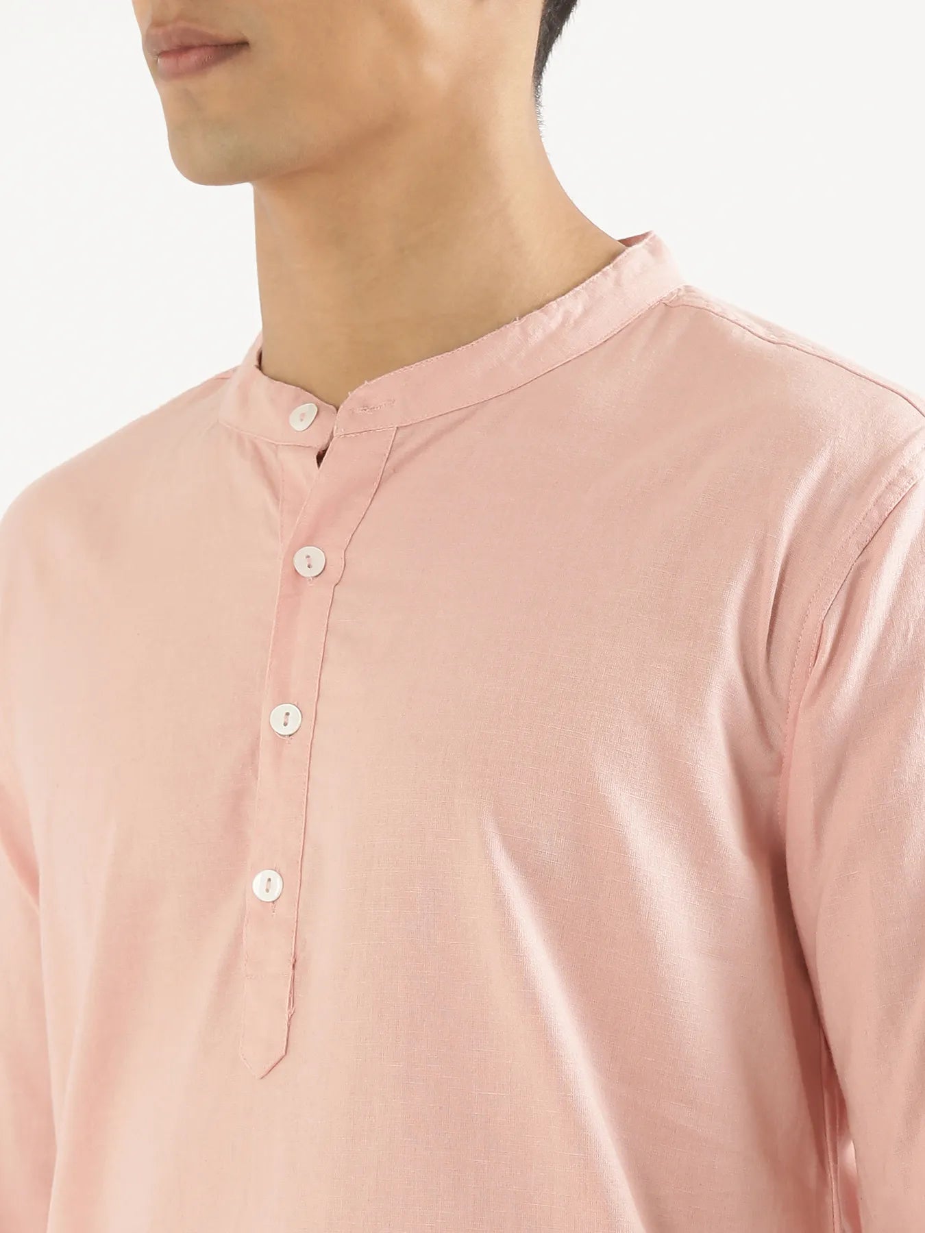 Men Salmon Pink Airy Linen Long Kurta