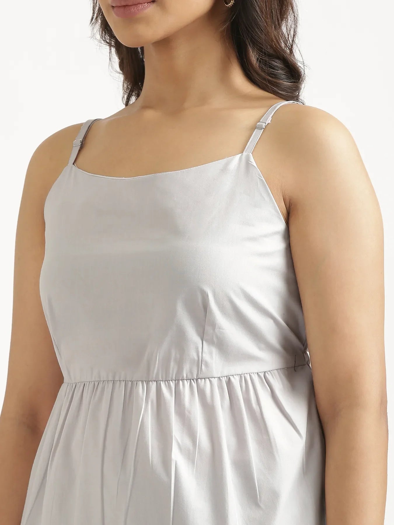 Women Light Grey Better Cotton Peplum Top & Navy Blue Airy Linen Straight Pant