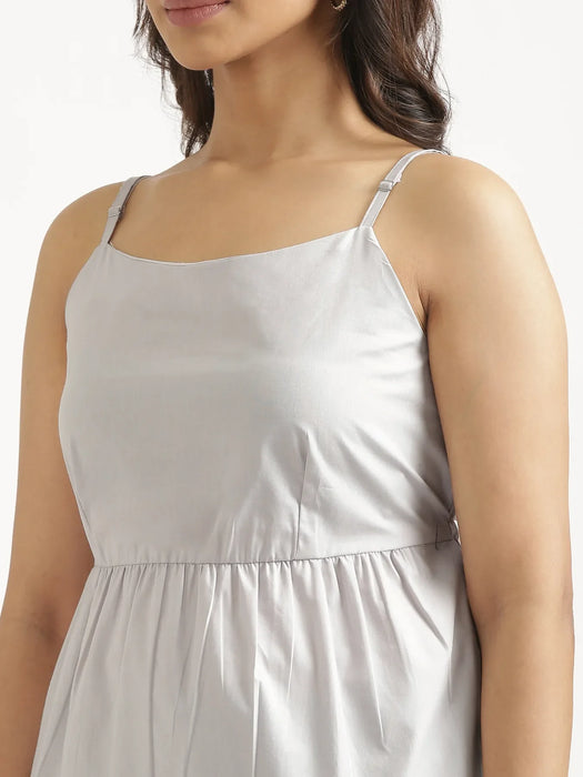 Women Light Grey Better Cotton Peplum Top & Navy Blue Airy Linen Straight Pant