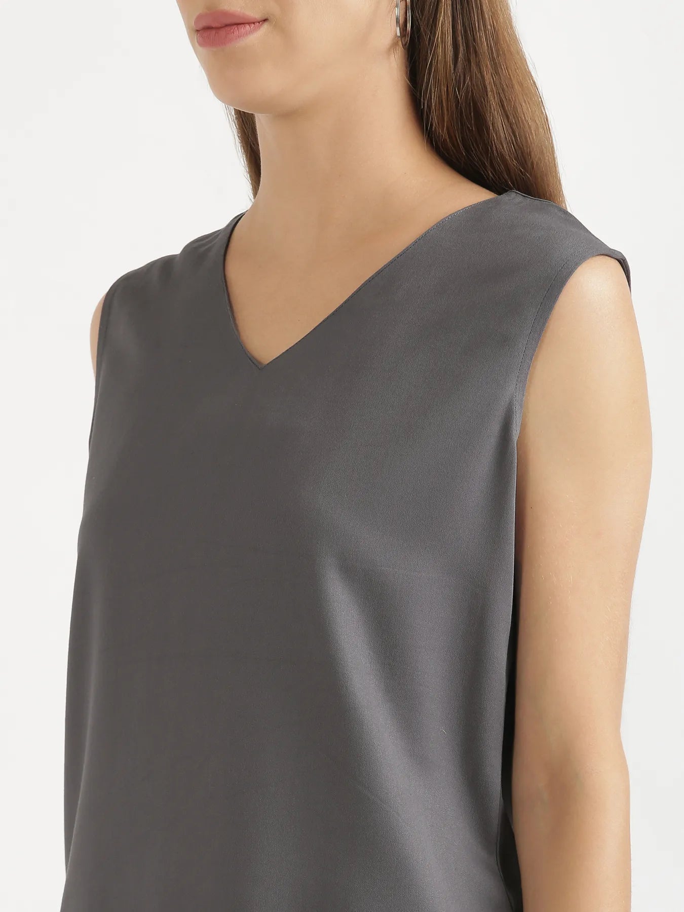 Women Grey V-Neck Sleeveless Top