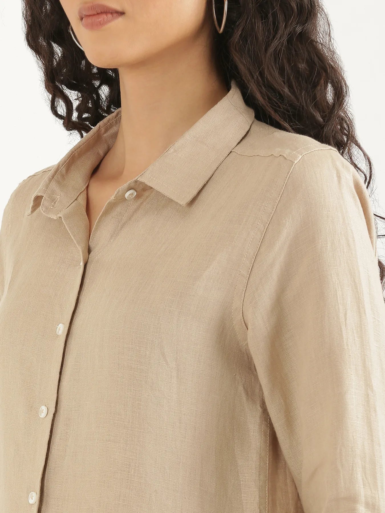 Women Taupe Pure Linen Shirt