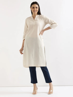 Women Ecru Airy Linen Long Kurta