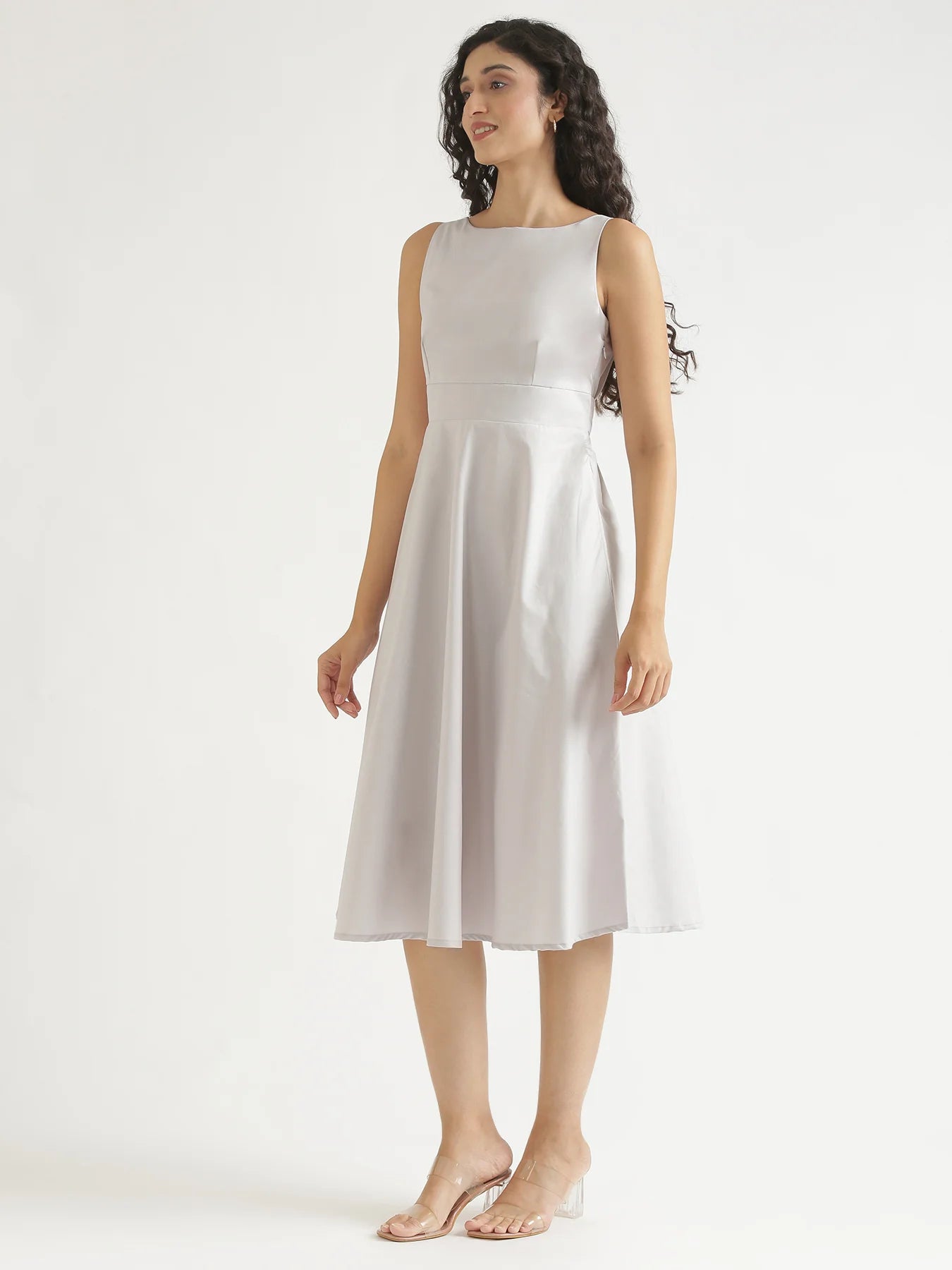 Women Grey Better Cotton Flared Dress