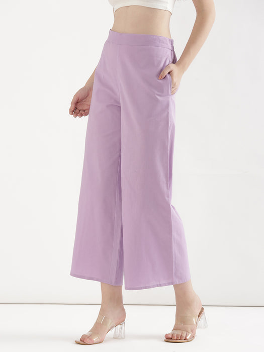 Women Lilac Airy Linen Wide Leg Pant