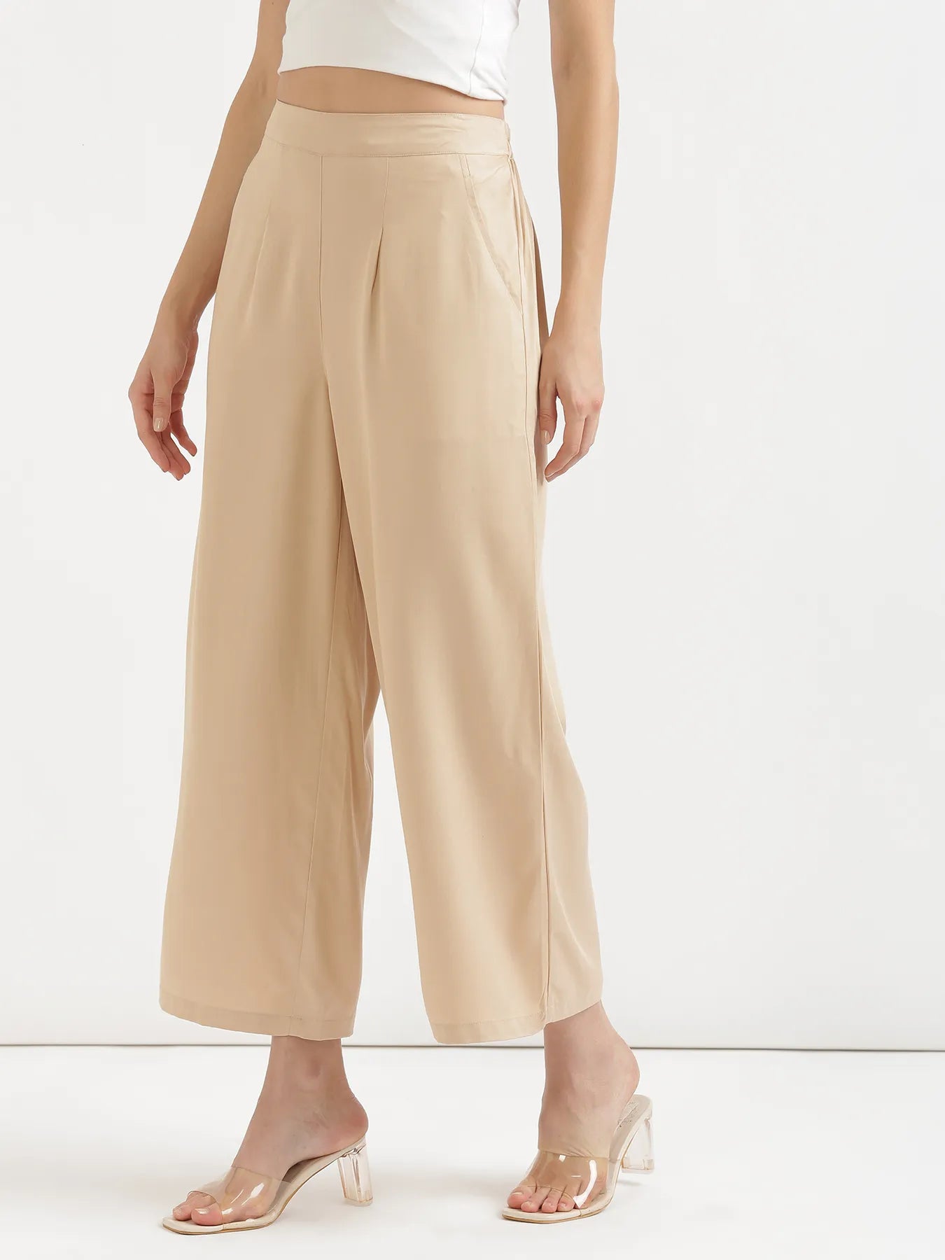 Women Beige Viscose Palazzo Pant