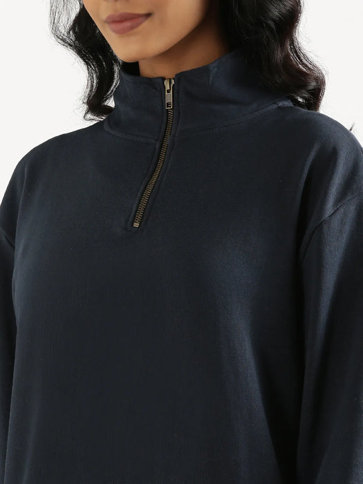 Unisex Navy Blue Zip Neck Sweatshirt