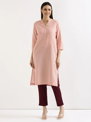 Women Salmon Pink Airy Linen Long Kurta