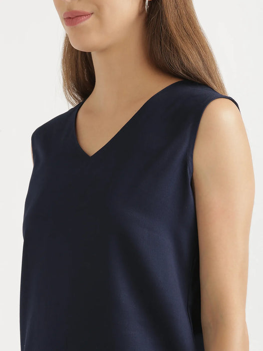 Women Navy Blue V-Neck Sleeveless Top
